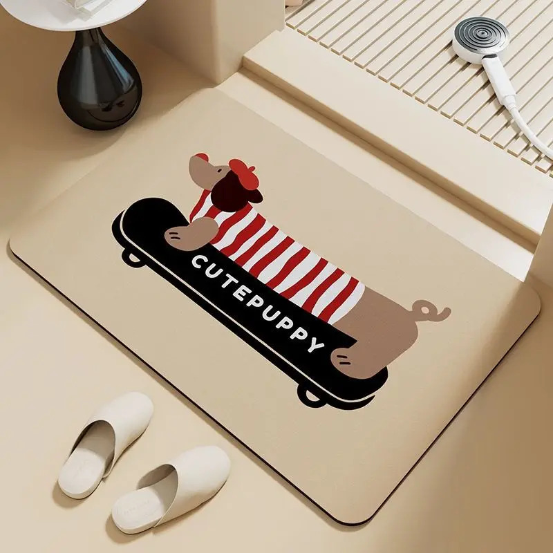 Zara Home Bathroom Mat - VIKAMA Diatomite Stone Bath Mat, Dachshund
