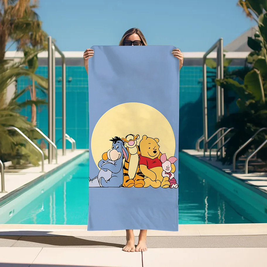 Home Bathroom With Sauna - Large Bath Towel W-Winnie the Poohes