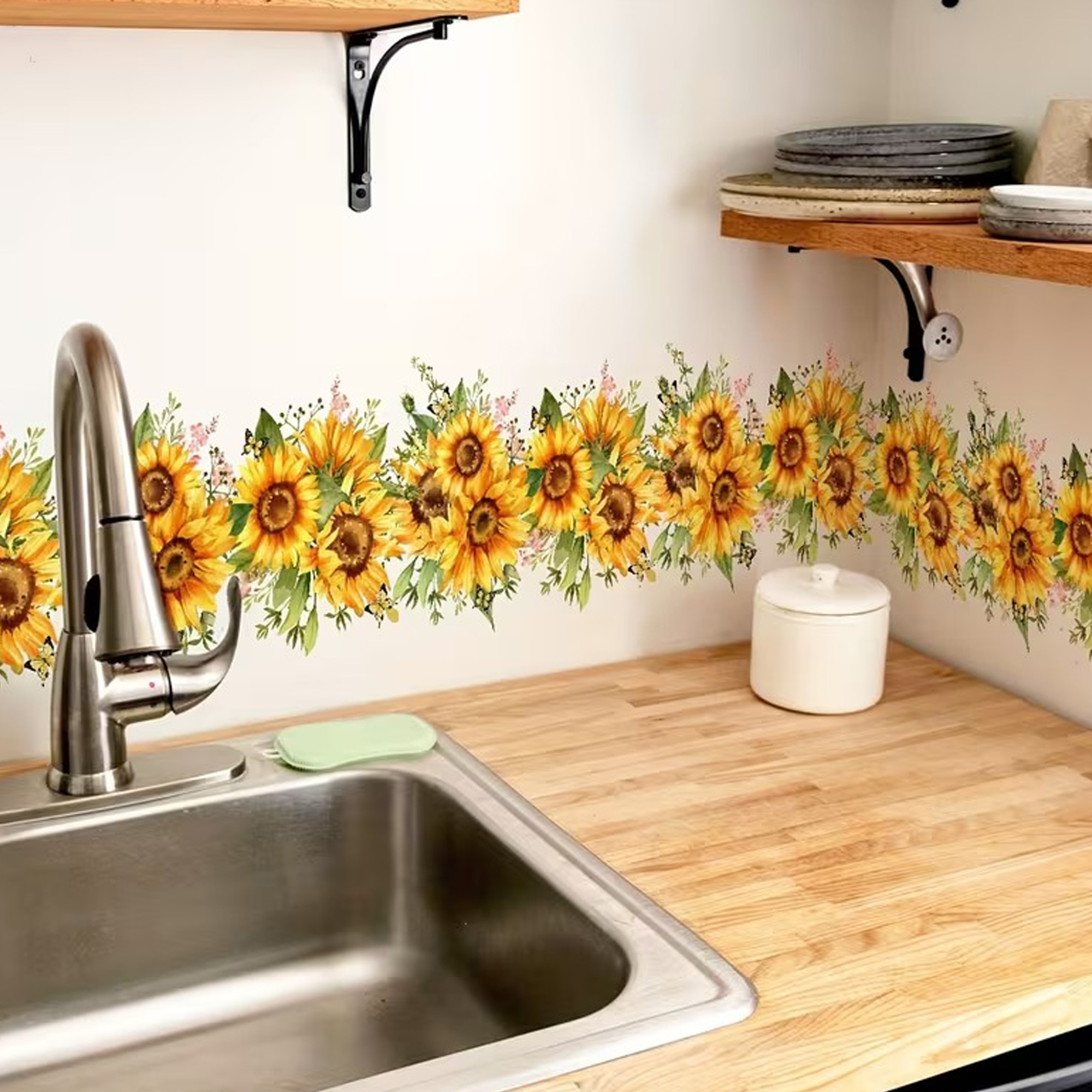 Home Bathroom Tiles - Sunflower Kitchen Wall Sticker, Removable Bathroom