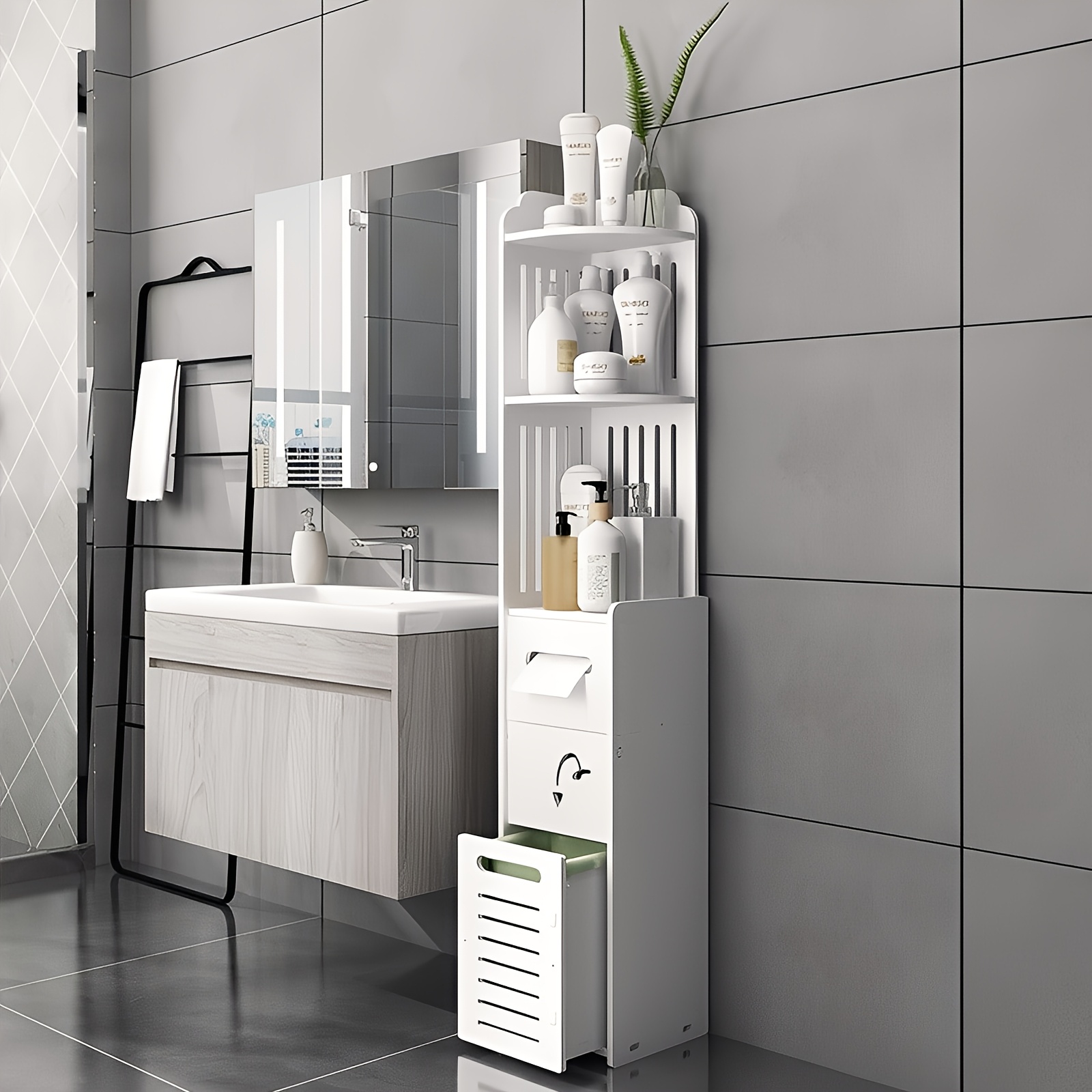 Toilet Paper Holder - Space-Saving Bathroom Cabinet, 1pc Waterproof Multifunctional