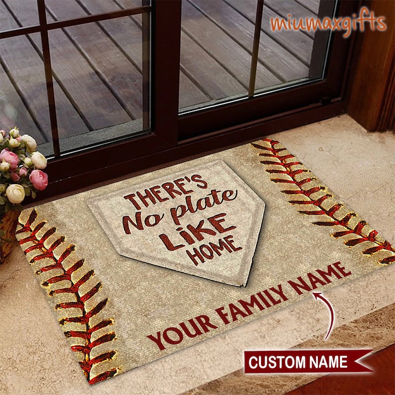 Home Bathroom Name - Personalized Baseball Name Doormat - Custom