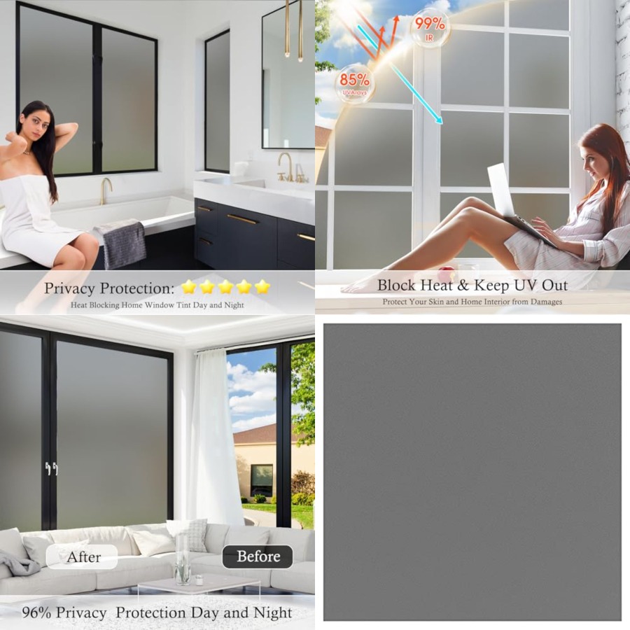 Home Bathroom Window Tint - Window Privacy Film Frosted Glass Static