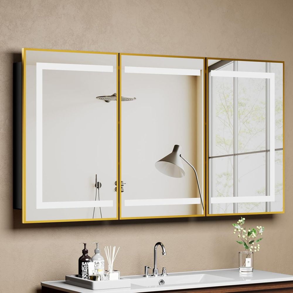 Home Bathroom Shelf - Illuminated Bathroom Mirror Cabinet with Shelves,