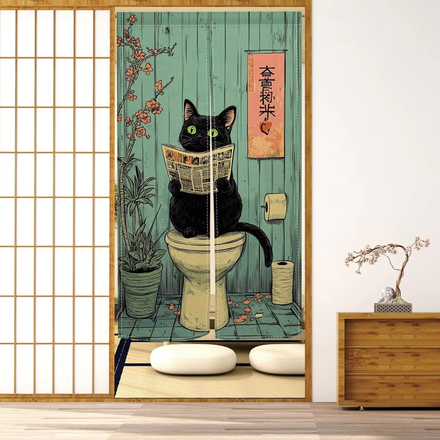 VIKAMA Fun Black Cat Half Curt - Home Bathroom Partition recension och pris