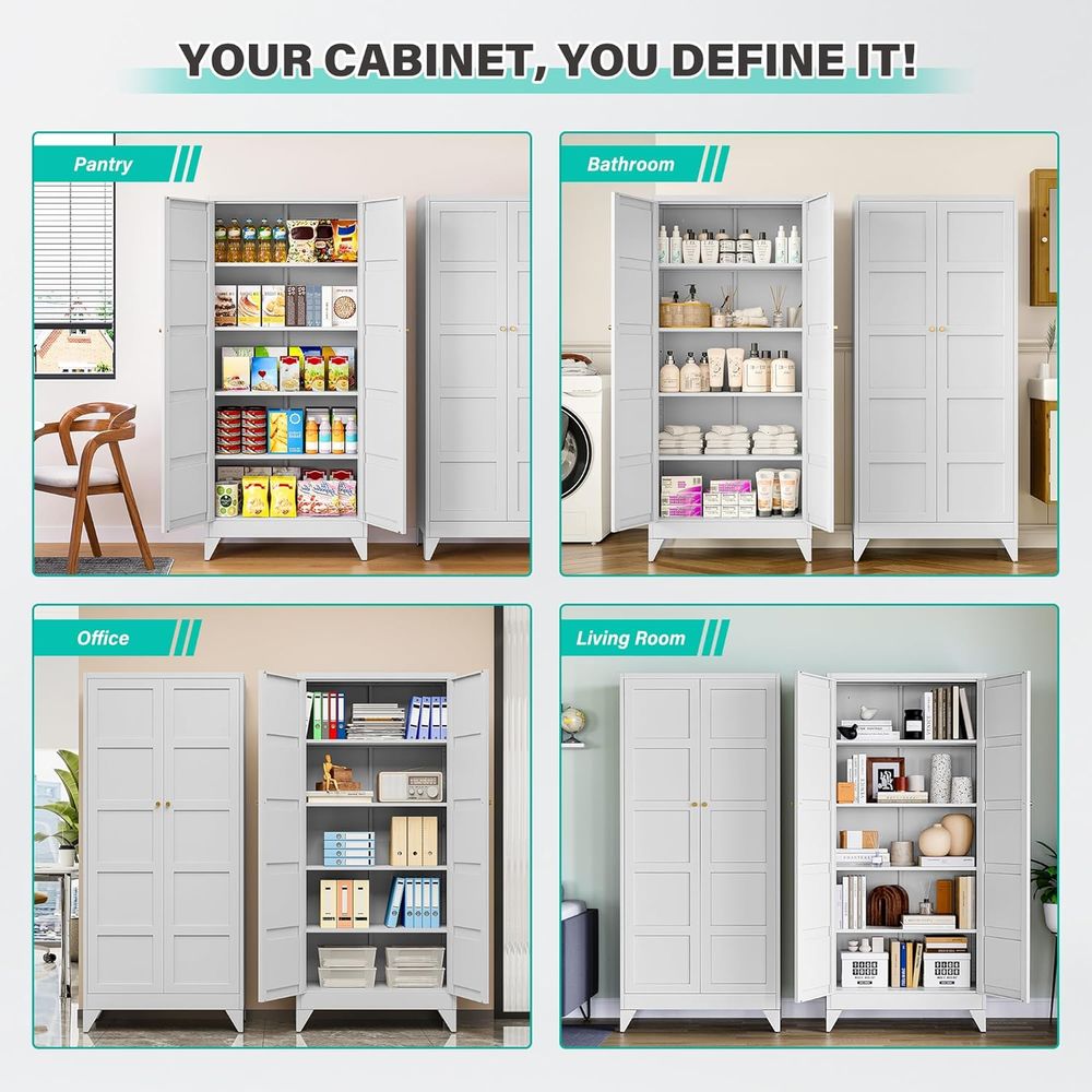White Tall Metal Storage Cabin - Home Bathroom Shelf recension och pris
