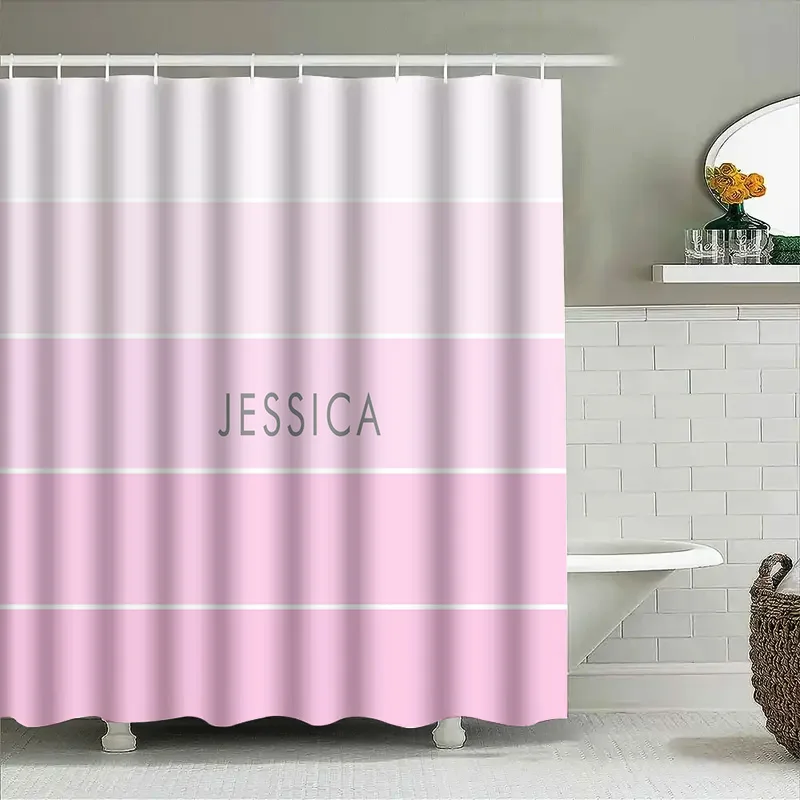 Customizable Pink Bath Curtain - Home Bathroom Name recension och pris
