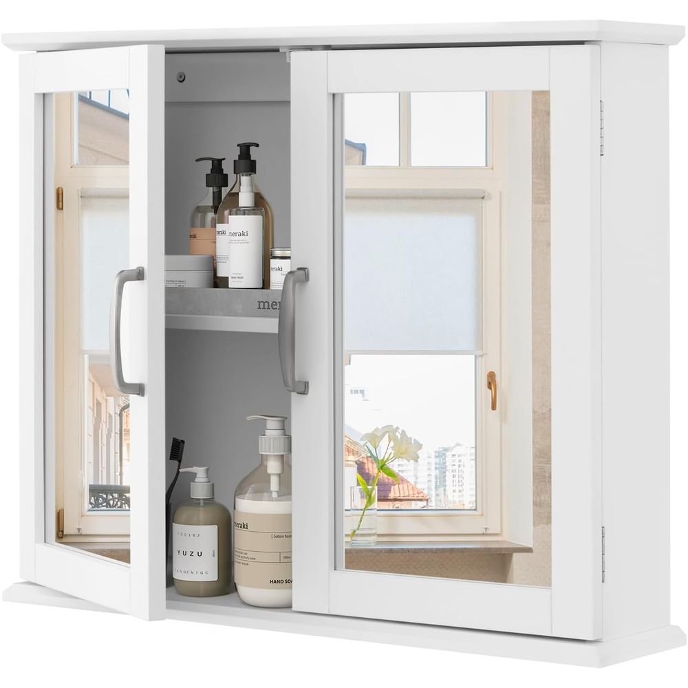 White Wall-Mounted Mirrored St - Bathroom Cabinet Mirror recension och pris