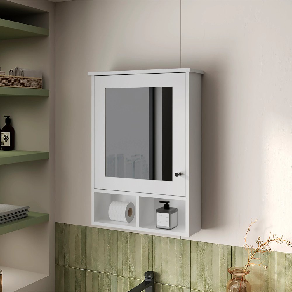 White cabinet with door and mi - Bathroom Cabinet Mirror recension och pris