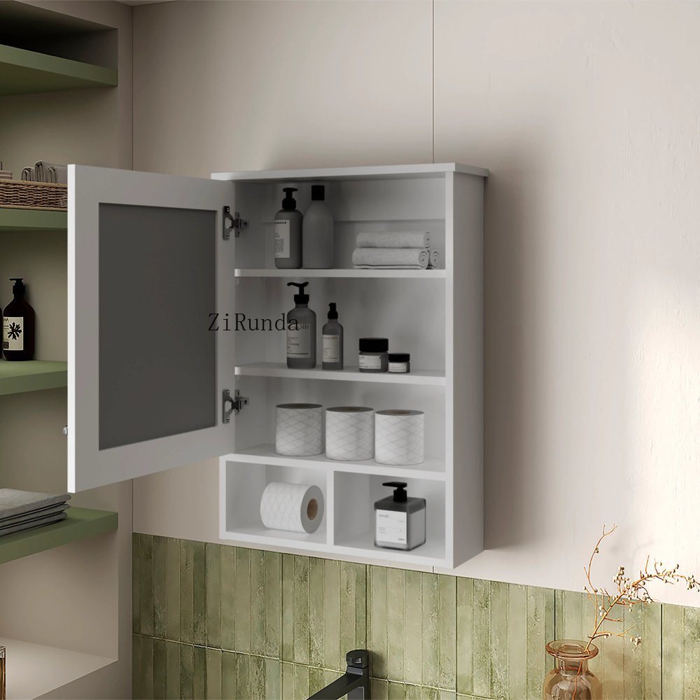 White cabinet with door and mi - Bathroom Cabinet Mirror recension och pris